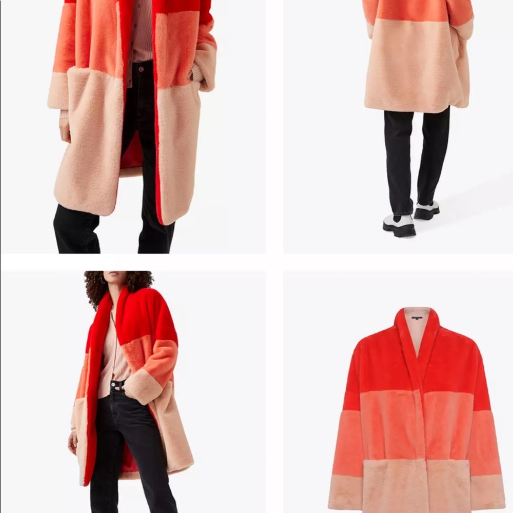 NWT FRENCH CONNECTION RUNWAY/VOGUE STYLE IZO FAUX FUR MINK COLOR BLOCK COAT